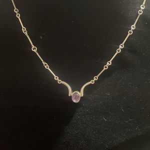 Vintage TS-51 Taxco Necklace Chain Link 925 Sterling Silver Jewelry Amethyst